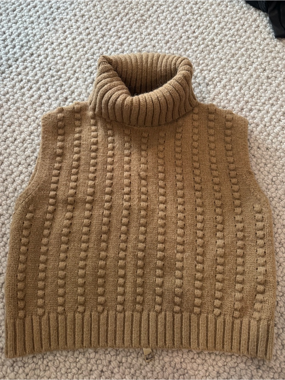 Zara Sleeveless Turtleneck Knit Vest - Camel Brown